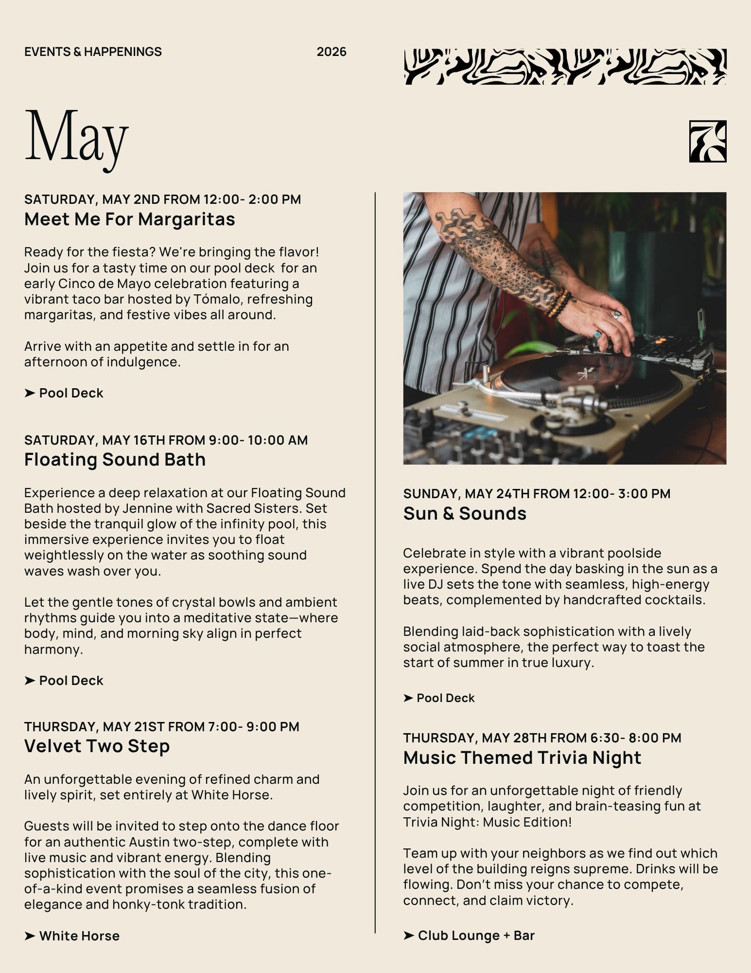 a list of events for May at 700 River