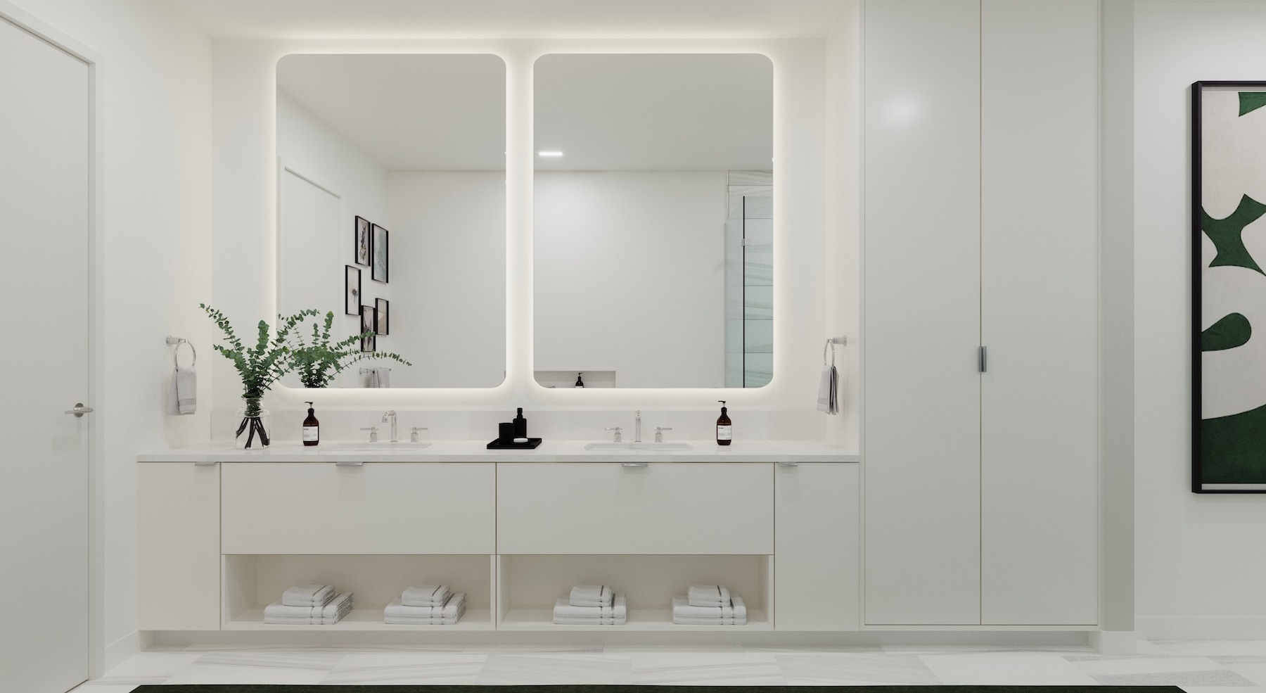 bathroom with a large mirror