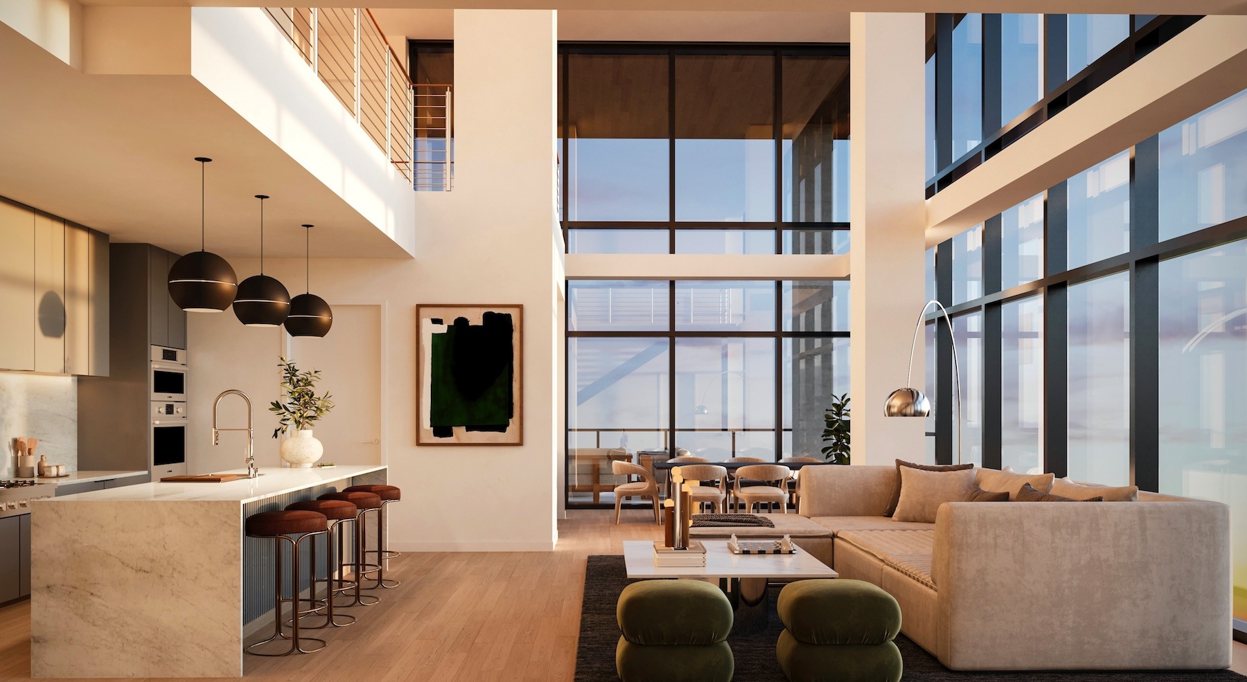 lounge with high ceilings